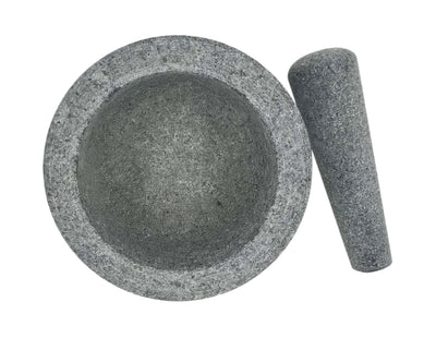 Conjunto de almofariz e pilão de granito, capacidade de 2-1/3 xícara, 6 polegadas + protetor anti-riscos e descascador de alho