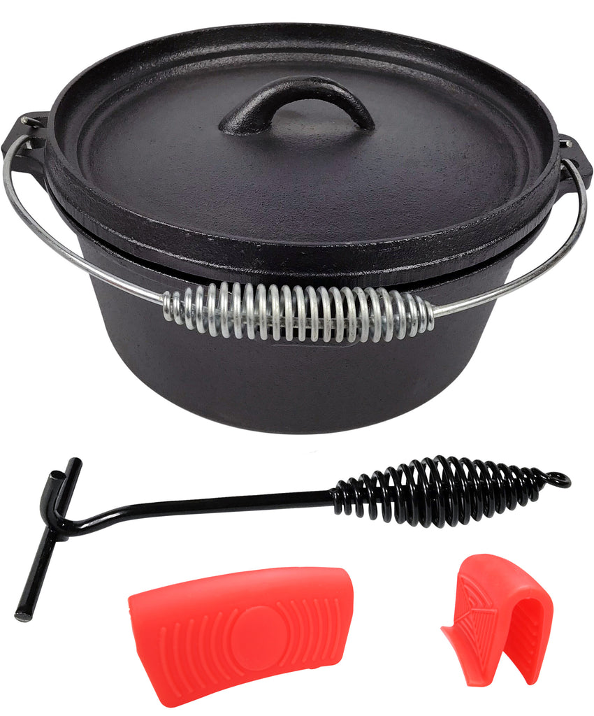 Crucible Cookware 12-Inch Cast Iron Skillet Set (Pre-Seasoned - EXTRA  DEEP), Including Large & Assist Silicone Hot Handle Holders, Glass Lid,  Scraper