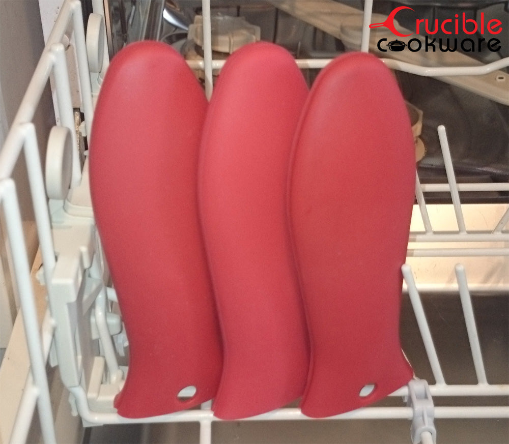 Supporto per manico caldo in silicone, presine (confezione da 7 rossi) Padelle, padelle, padelle e piastre in ghisa - Impugnatura a manica, coperchio del manico