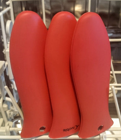 أوعية سيليكون (4 عبوات كومبو باللون الأحمر) - غطاء مقبض لمقالي الحديد الزهر