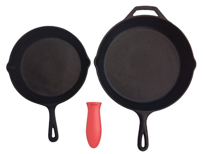 Silicone Potholders (2-Pack Combo Red) for Cast Iron Skillets