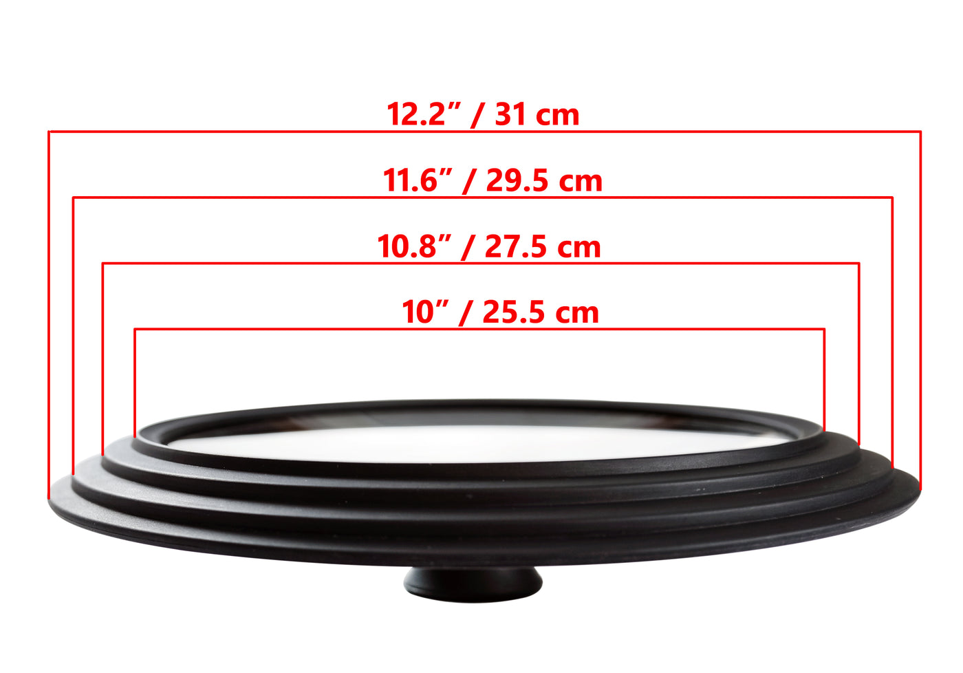 Glasdeckel Universal – Multisize, Außenkanten 12,2 Zoll / 31 cm Durchmesser, für Töpfe und Pfannen, Schwarz