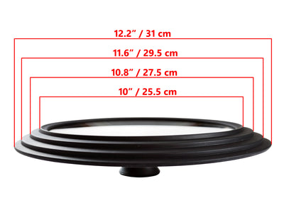 Tapa de Vidrio Universal - Multitamaño, Bordes Exteriores 12.2” / 31 cm de Diámetro, para Ollas y Sartenes, Negra