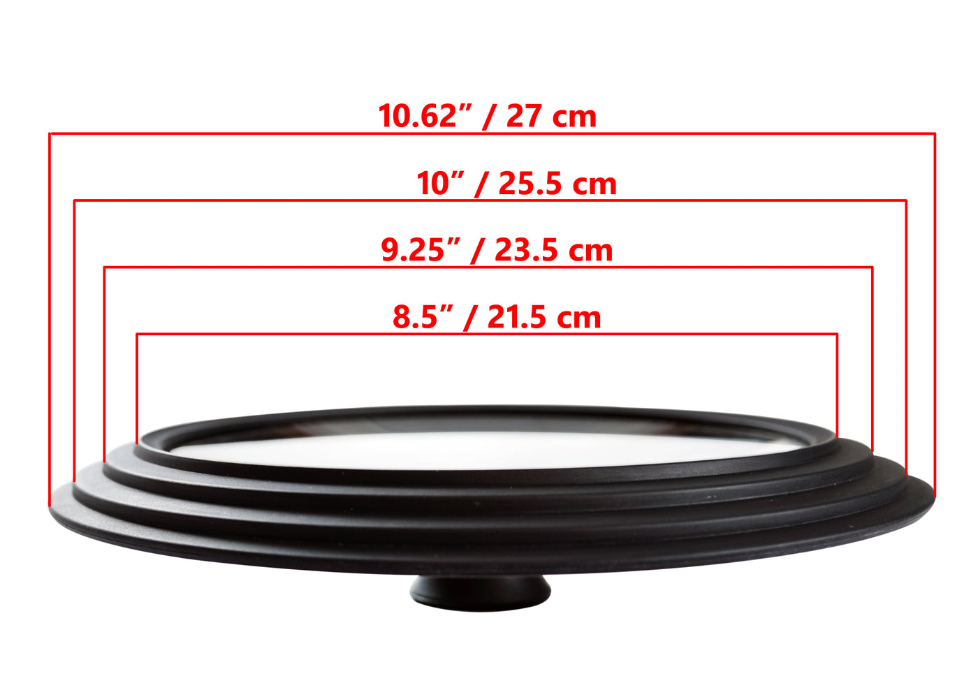 Glasslokk Universal - Multistørrelse, ytre kanter 10,6" / 27 cm diameter, for gryter og panner, svart