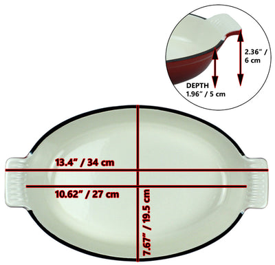 1.58 夸脱搪瓷铸铁椭圆形烤盘、烤宽面条盘、烤盘 - 红色 + 2 个隔热垫