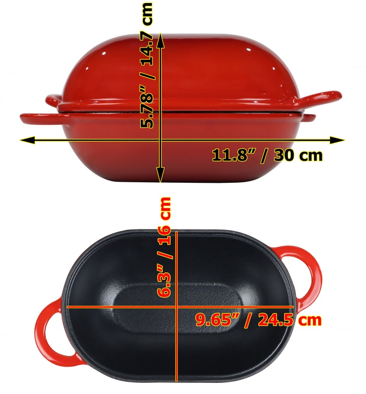 صينية خبز من الحديد الزهر مطلية بالمينا مع غطاء، أحمر، شكل آمن للفرن للخبز، طقم الخبز الحرفي - صينية رغيف