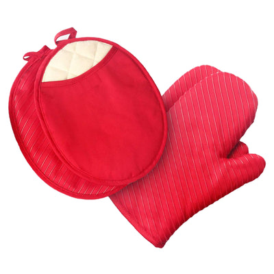 Manoplas para ollas y guantes para horno, 2 agarraderas y 2 almohadillas calientes con bolsillos, juego de ropa de cocina - Rojo