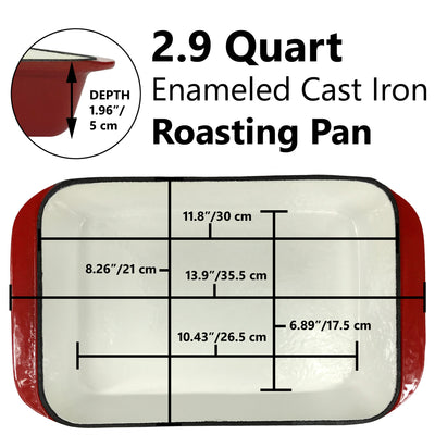 2.9 夸脱搪瓷铸铁矩形烤盘、砂锅盘、烤宽面条锅、深烤盘 - 红色