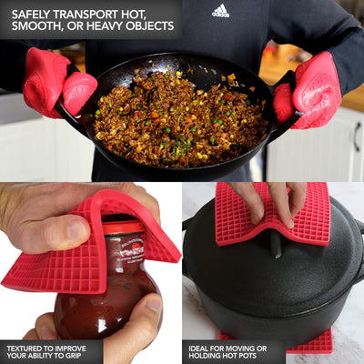 Силиконовые прихватки и прихватки (набор из 4 предметов), кухонная стойка — улучшенные термостойкие держатели для кастрюль, нескользящая текстурированная прихватка — красная