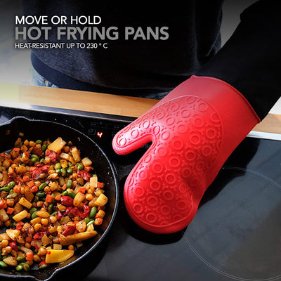 硅胶烤箱手套和隔热垫（4 件套），厨房柜台 - 高级耐热锅垫，防滑纹理握把烤箱手套 - 红色