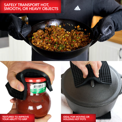 Silikone ovnhandsker og grydelapper (4-delt sæt), køkkenbord - avancerede varmebestandige grydelapper, skridsikker tekstureret ovnhandske - sort