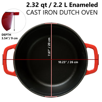 Emaillierter Gusseisentopf <tc>Dutch Oven</tc> (7,87 Zoll / 20 cm Durchmesser), Auflaufform – rund, rot